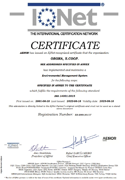 Environment Management System Centificate of Orona