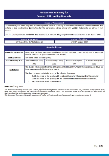 WarringtonFire Centification for Orona - 2