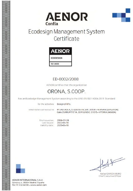 orona-ecodesign management system centificate